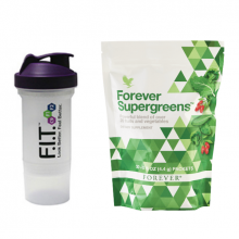 Зеленый коктейль FOREVER Supergreens 30 стиков, набор с шейкером  FOREVER FIT для коктейлей 350 мл